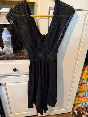 bohme Black Lace V-Neck Mini Dress